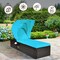 Costway 2PCS Patio Rattan Lounge Chair Chaise Cushioned Top Canopy Adjustable Turquoise